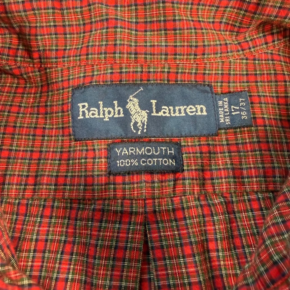 Ralph Lauren Yarmouth Mens 17 36/37 Red Plaid Cotton Button Down Shirt XL - Picture 2 of 9